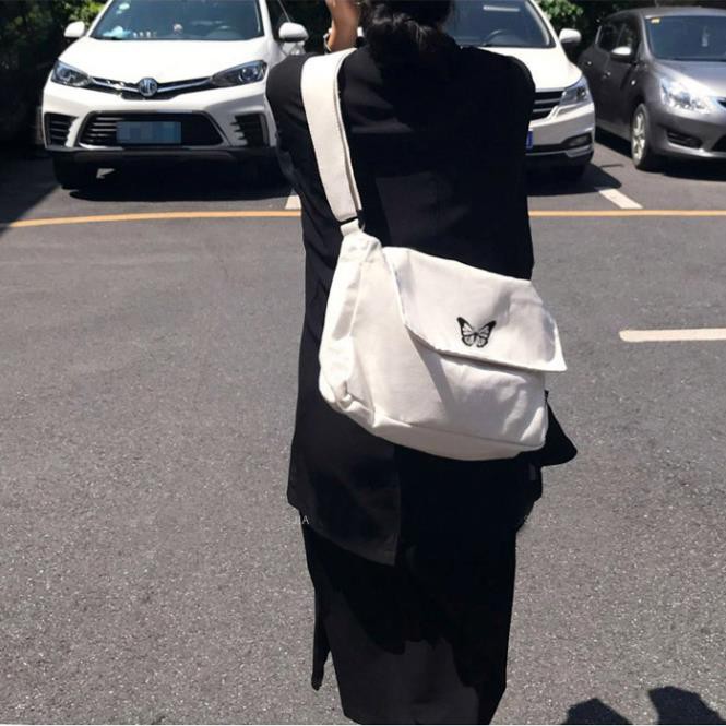 [RẺ VÔ ĐỊCH] Túi tote canvas đeo chéo thêu bướm butterfly unisex nam nữ phong cách Hàn Quốc