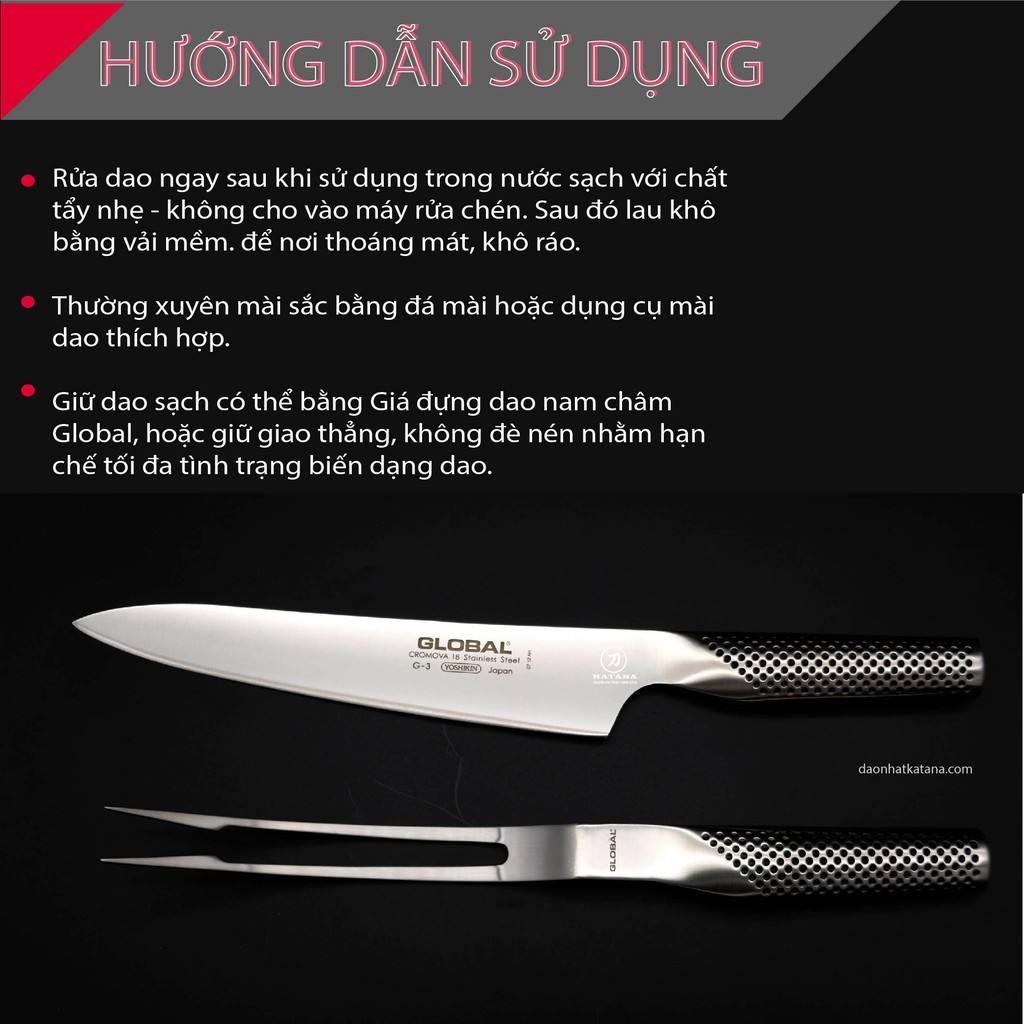 Bộ dao bếp Nhật cao cấp Global Carving Set Bộ dao thái và xiên thịt G313