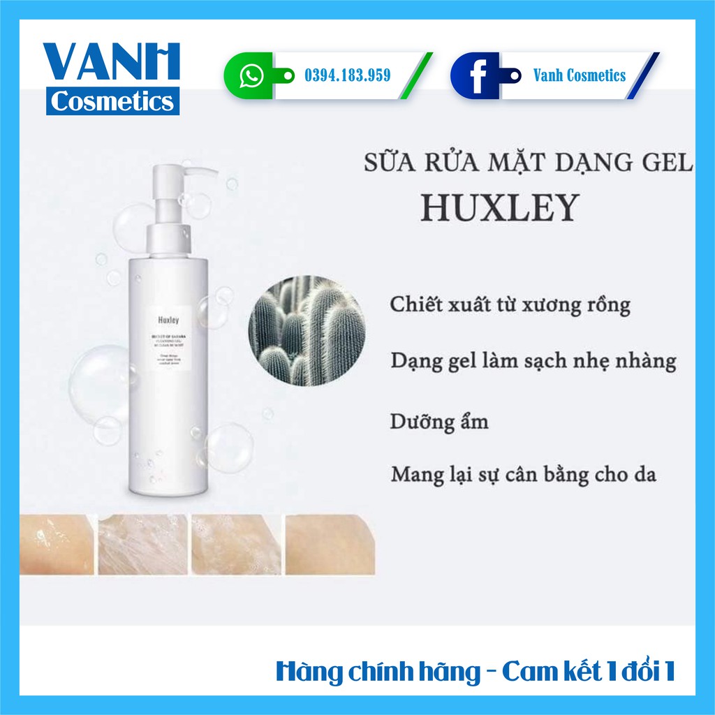 Sữa rửa mặt vòi Huxley Cleansing Gel; Be Clean, Be Moist chính hãng size 200ml - Vanh Cosmetics