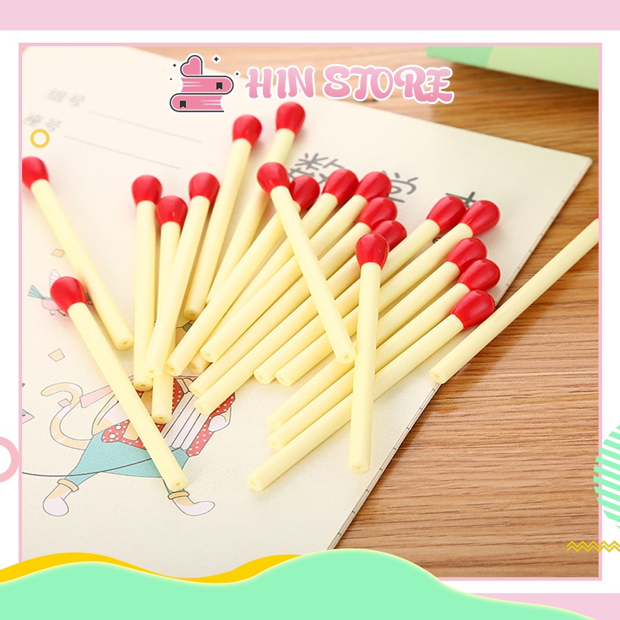 Bút Bi Nước Gel Mực Xanh HIN B19 Ngòi 0.5mm Hình Que Diêm Cute Dễ Thương, Văn Phòng Phẩm, Đồ Dùng Học Tập Độc Đáo