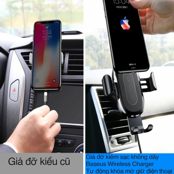 Giá đỡ kiêm sạc không dây Baseus Wireless Charger Garvity Car Mount gắn xe hơi cho Smart Phone