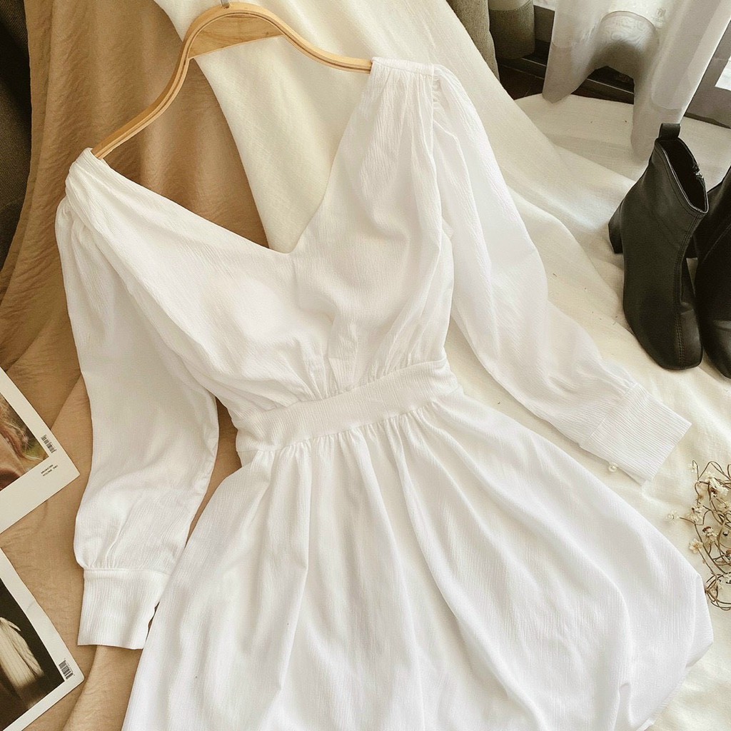 [QUỲNH SHOP] Đầm dự tiệc hở lưng coỏ V có mút ngực dài tay tùng bí siêu sang (mã 005) | BigBuy360 - bigbuy360.vn