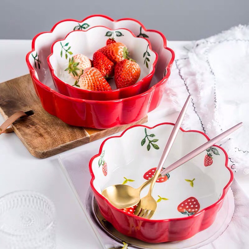 Bát đĩa gốm sứ hình Dâu tây