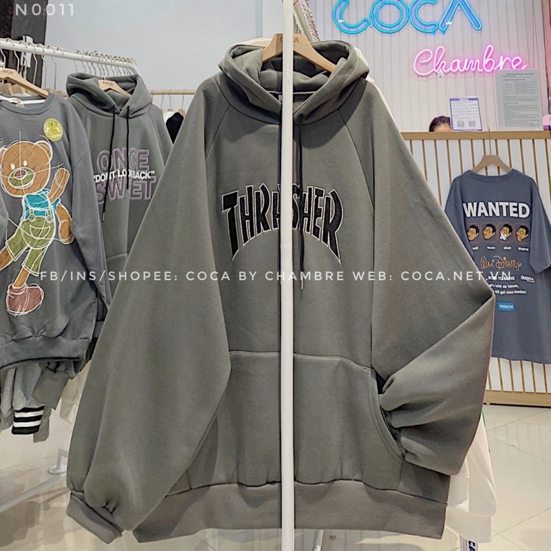 [Mã 2611THTRANG100K hoàn 10% xu đơn 99K] [N0011]🏐 Áo HOODIE nỉ bông tay bồng thêu THRASHER form rộng (Có sẵn/ảnh thật)