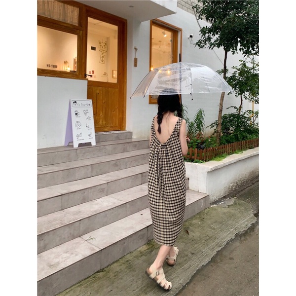 Váy maxi kẻ caro phong cách Ulzzang hàn quốc xinh xắn dễ thương
