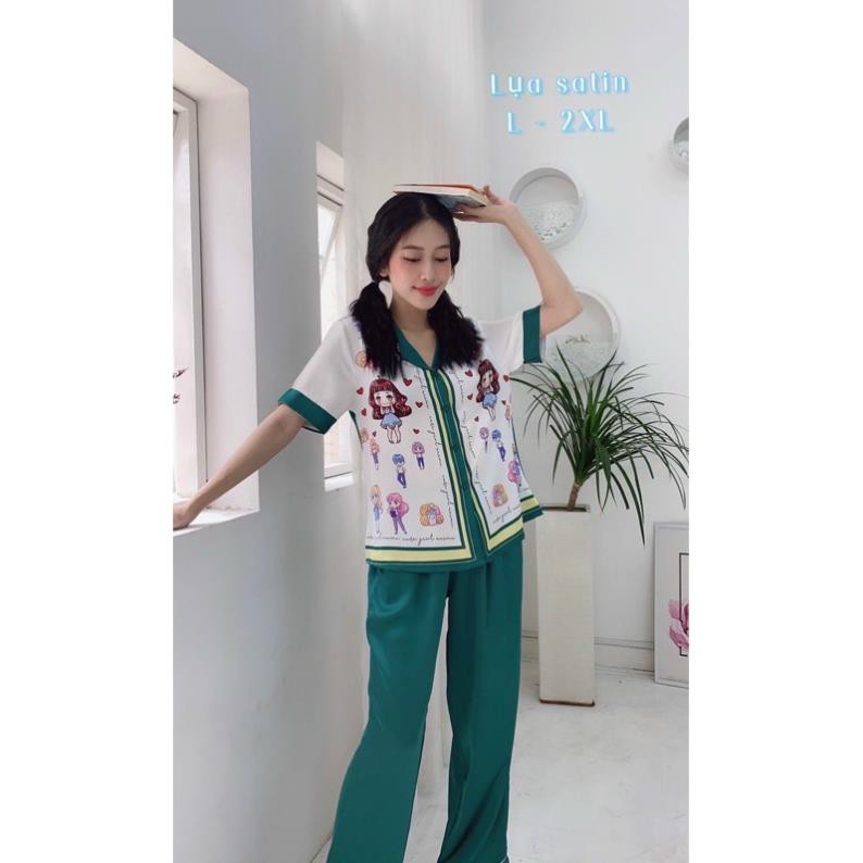 Bộ Pijama lụa satin big size XXL 75kg Tay cộc Quần dài ༴