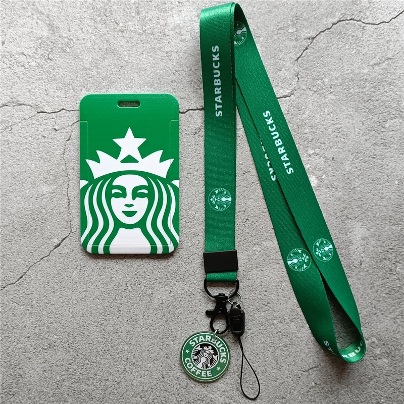 Vỏ Bọc Thẻ Tên Họa Tiết Starbucks Có Dây Đeo Tháo Gỡ Được Tiện Dụng