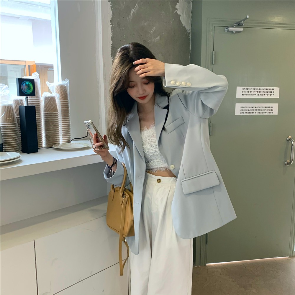 [ORDER] Blazer mỏng cúc lưng style ulzzang Korea (xanh nhạt/ đen)