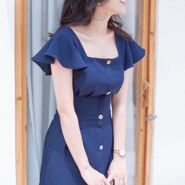 [Mã WAFS10 giảm 15% đơn 99k] Đầm xanh cổ vuông cánh tiên (có ảnh thật)