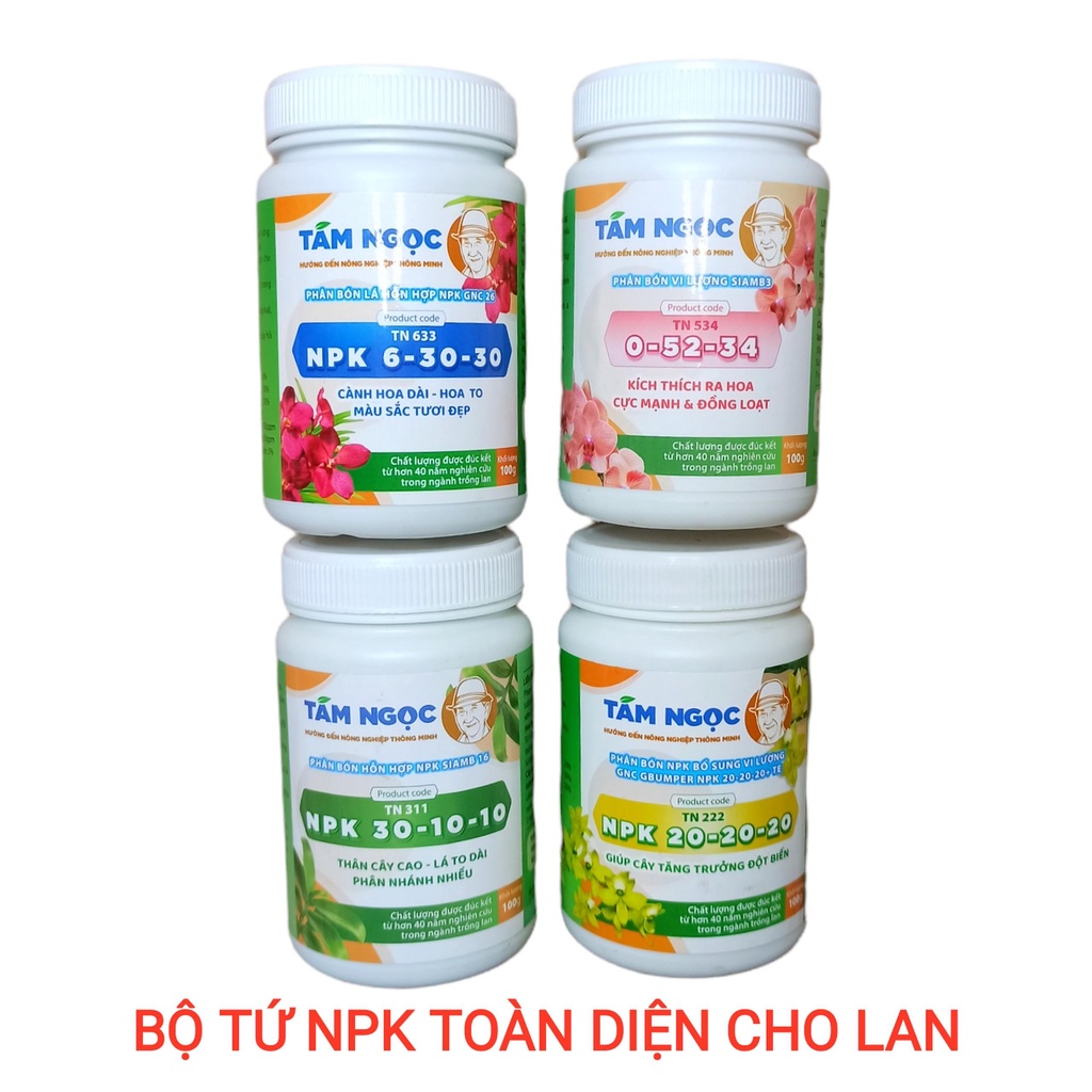 Bộ 4 lọ NPK dùng 3 giai đoạn phát triển chính Lan của thầy Tám Ngọc ( NPK 30-10-10, NPK 20-20-20, NP