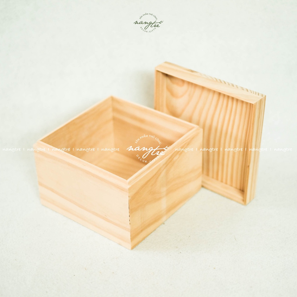 Hộp gỗ vuông nắp đậy, square wooden box