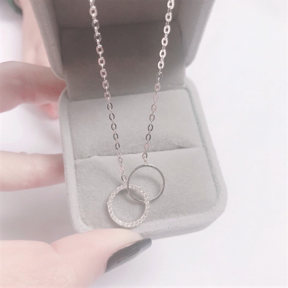 Dây chuyền bạc ta lồng 2 hình tròn lạm đá Evasilver, Vòng cổ  chuẩn bạc sang trọng thanh lịch