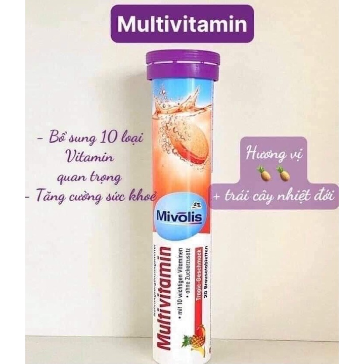 Hộp Viên Sủi Mivolis Vitamin C và các vị khác Hỗ trợ tăng cường hệ miễn dịch 20 Viên của ĐỨC