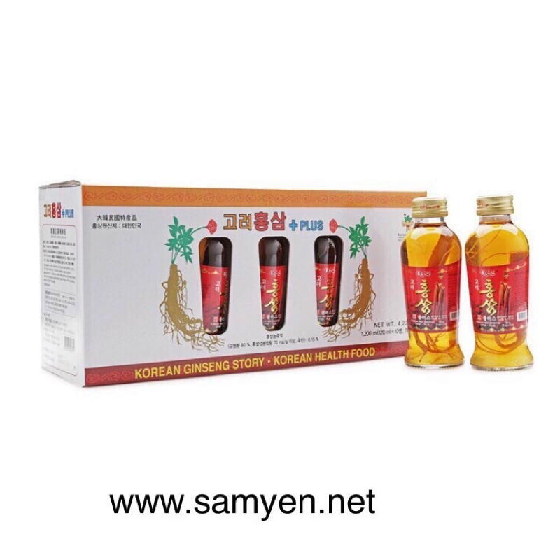 HOÀNG DIỆU KOREA - Nước Hồng sâm có củ KGS Hàn Quốc 120ml x10 chai, nước Hồng sâm Plus, nước Hồng sâm củ tươi