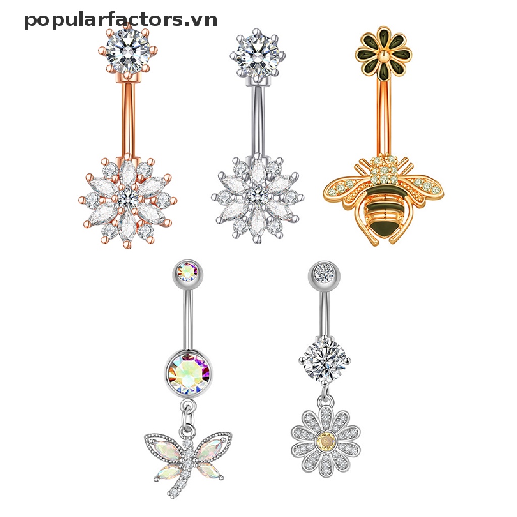 Khuyên rốn thép không gỉ hình hoa/ con ong/ chuồn chuồn độc đáo