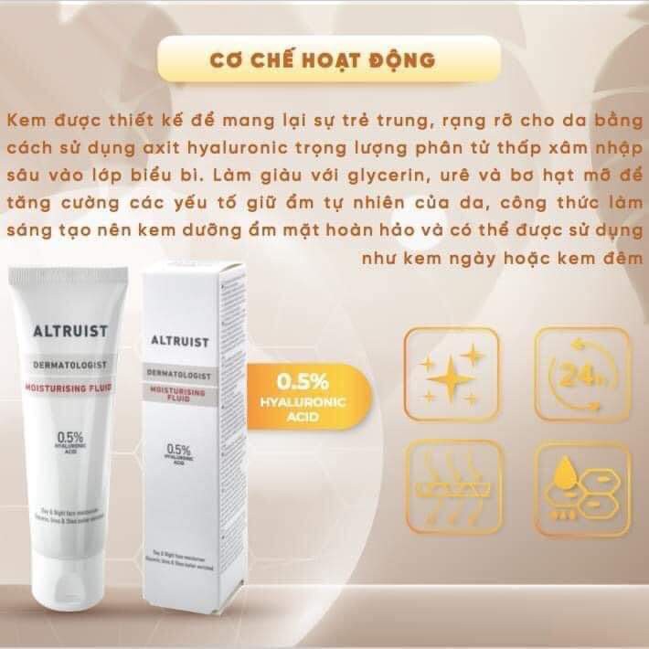 Kem Dưỡng Ẩm Thế Hệ Mới Altruist Dermatologist Moisturising Fluid 0.5% Hyaluronic Acid 50ml