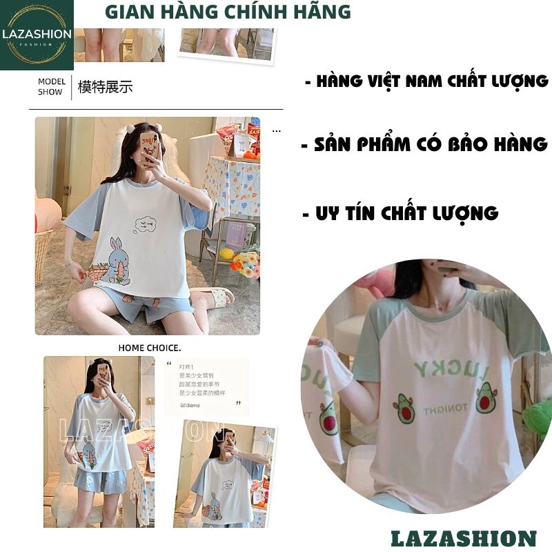 Bộ ngủ nữ pijama cộc tay chất thun cotton hoạt hình hot 2022, bộ mặc nhà in hình ngộ nghĩnh - LAZASHION