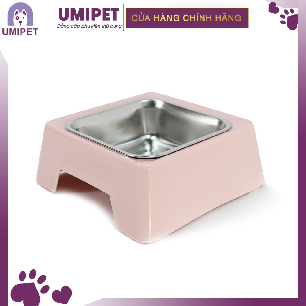 Bát ăn vuông Inox có đế khe Chó Mèo UMIPET - Bát ăn cao cấp cho thú cưng