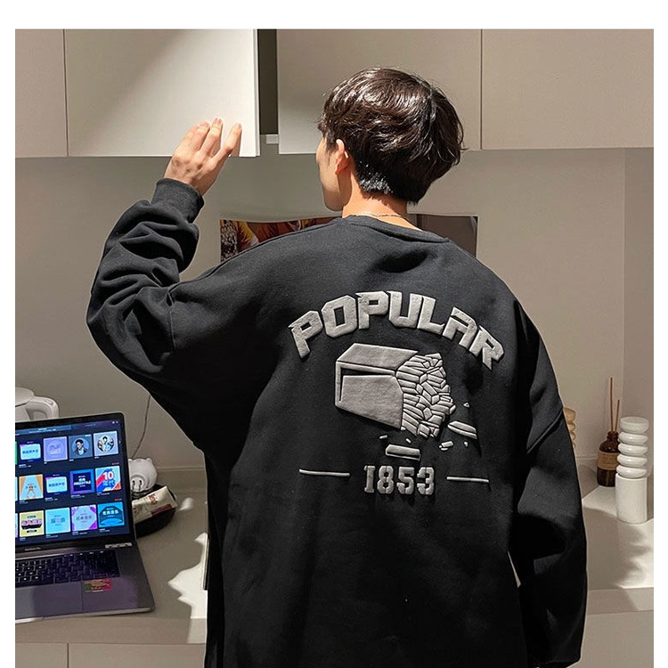 Áo sweater cổ tròn dáng rộng thời trang xuân thu cho nam