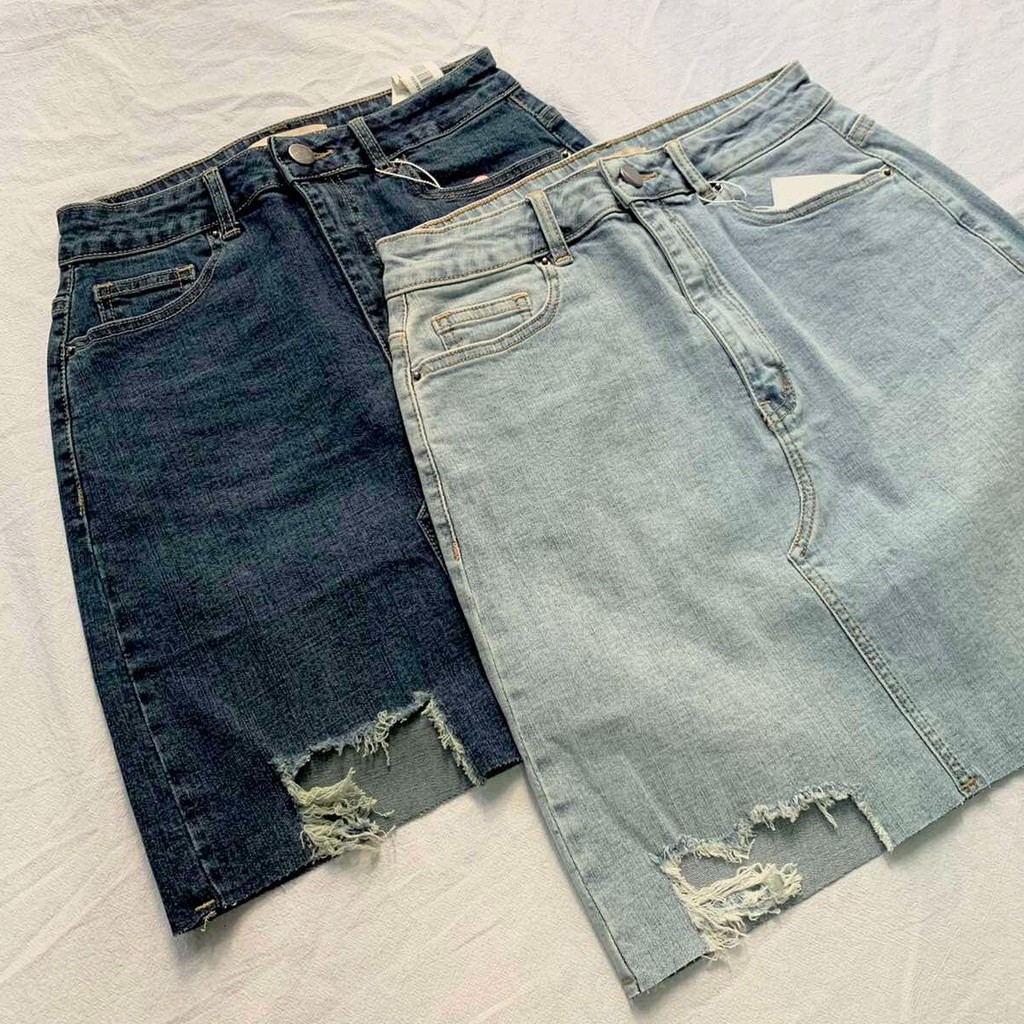 [FREESHIP - ẢNH CHÍNH CHỦ] Chân váy denim rách line Hana 245