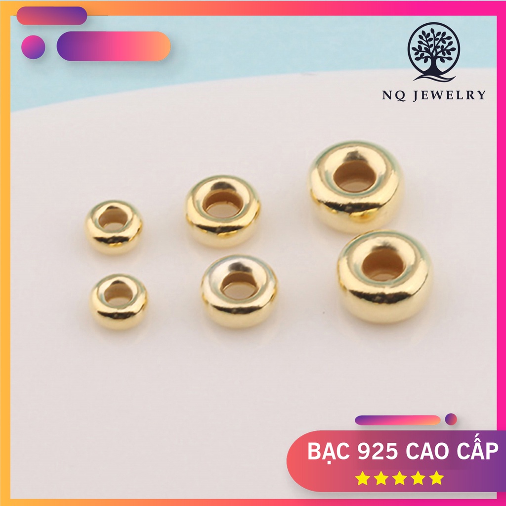 Charm bi S925 mạ vàng hạt dẹp - hạt cườm S925 mạ vàng