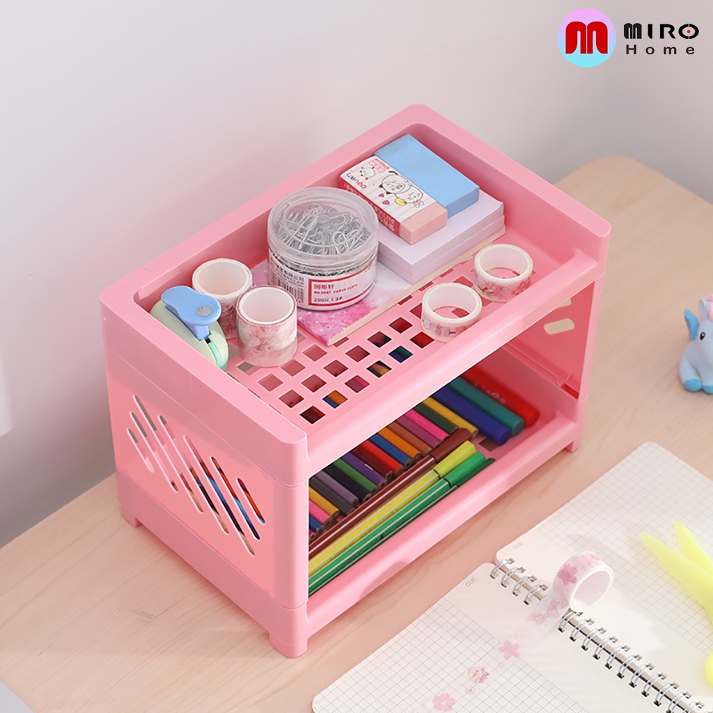 Kệ nhựa mini 2 tầng đựng mỹ phẩm, khay nhựa để đồ trang điểm, để đồ phòng tắm tiện lợi MIROHOME