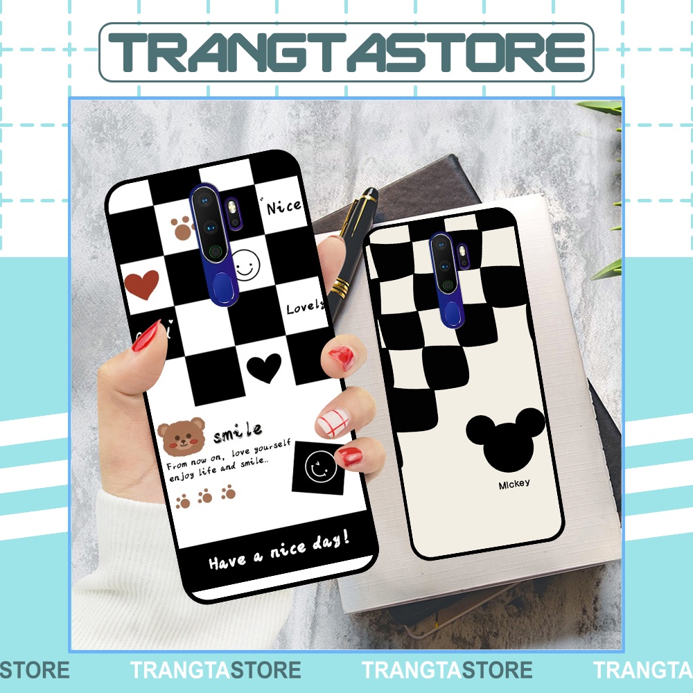Ốp Oppo A5 2020 / A9 2020 / A11 2020 in hình sọc caro, họa tiết đen trắng dễ thương