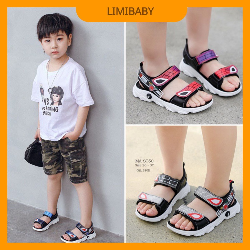 Dép siêu nhân trẻ em cho bé trai - sandal bé trai người nhện spiderman da mềm cao cấp quai ngang kiểu dán tiện dụng ST50