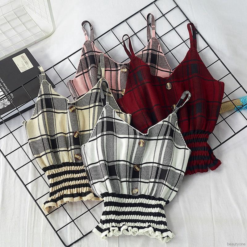 Áo Nữ Không Tay Cổ Chữ V Họa Tiết Caro Quyến Rũ | BigBuy360 - bigbuy360.vn