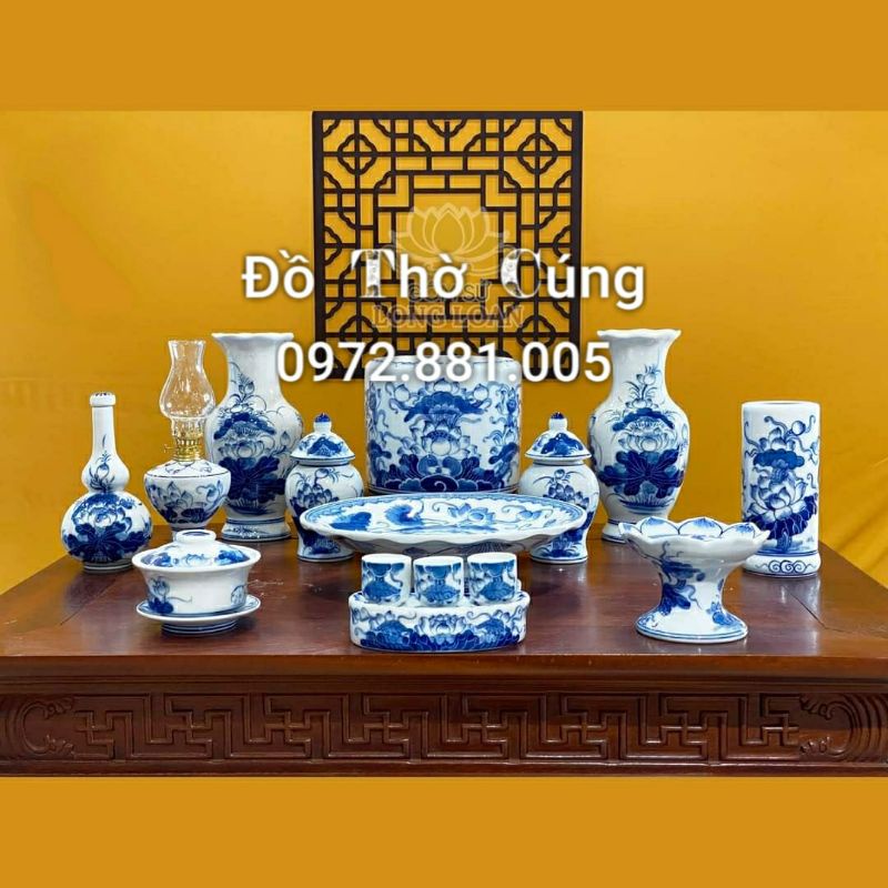 Bộ đồ thờ Hoa Sen - hàng Vẽ Tay cao cấp