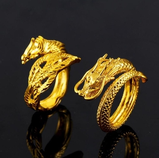 Nhẫn Titan Mạ Vàng Kim 24K Họa Tiết Phượng Hoàng