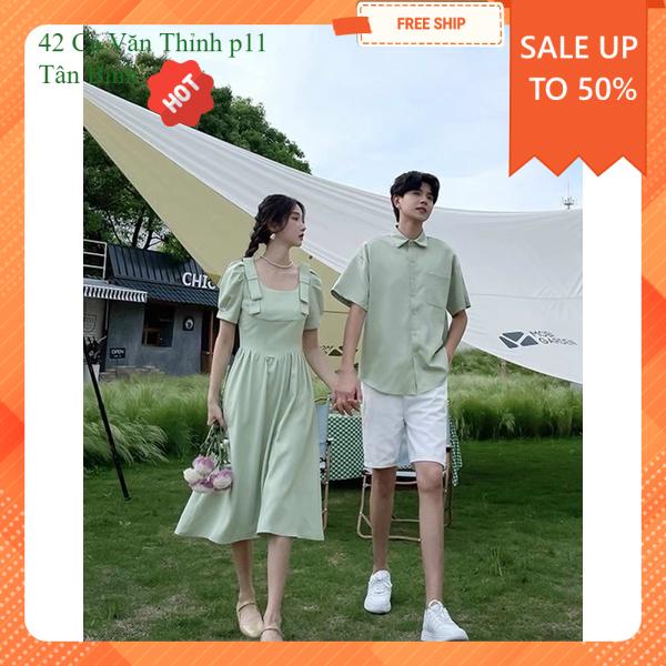 ( 🔥Có bigsize nam 100kg)Áo váy sơ mi couple xanh mint siêu hot