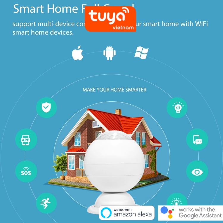 Cảm Biến Chuyển Động TUYA, Wifi PIR Có Chân Đế Dán, Kết Hợp Với Công Tắc Tạo Ngữ Cảnh
