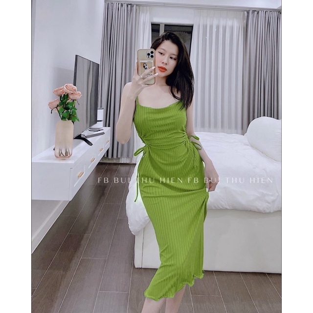 [FREESHIP] Đầm ôm body chất liệu gân tăm dày dặn co giãn cách điệu rút dây eo siêu đỉnh