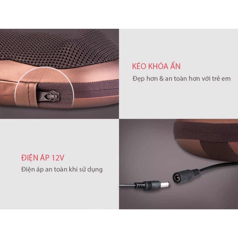 Gối massage cổ vai gáy hồng ngoại 8 bi Hàn Quốc, máy massage toàn thân giúp giảm đau mỏi vai gáy, bảo hành 12 tháng