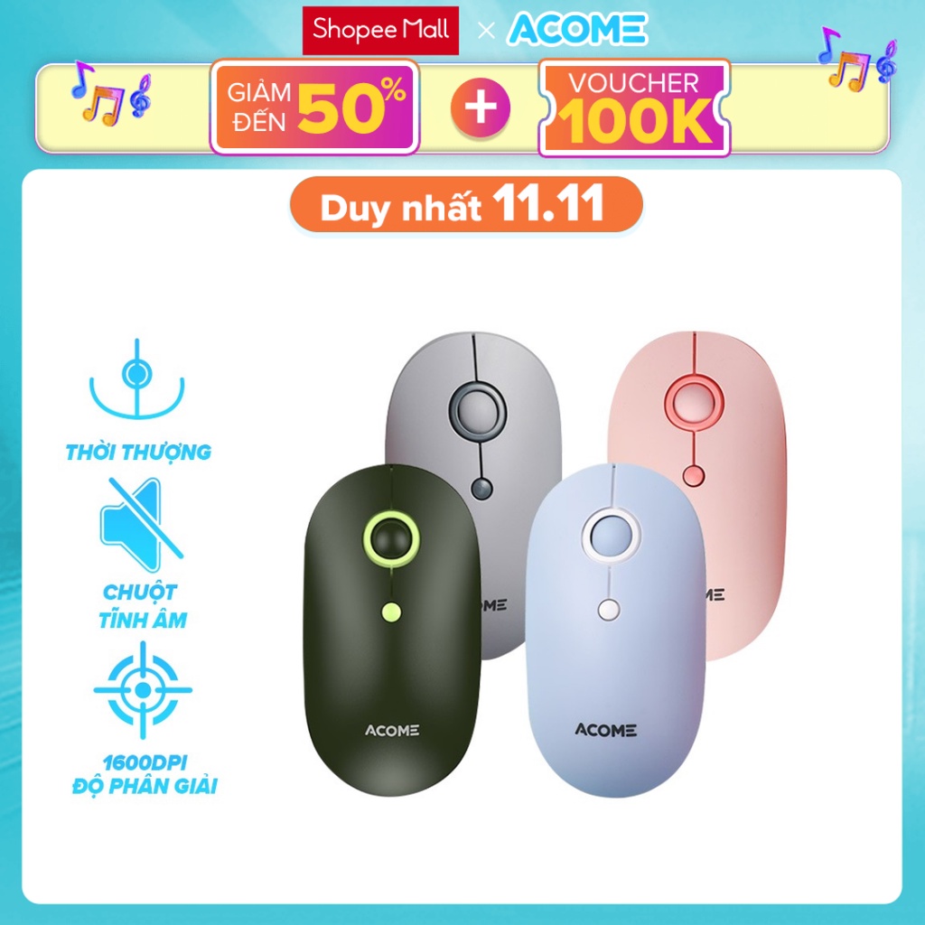 [Mã ELBMO500 giảm 10% đơn 500K] Chuột Không Dây ACOME AM300 2.4GHz Tĩnh Âm - BẢO HÀNH 12 THÁNG