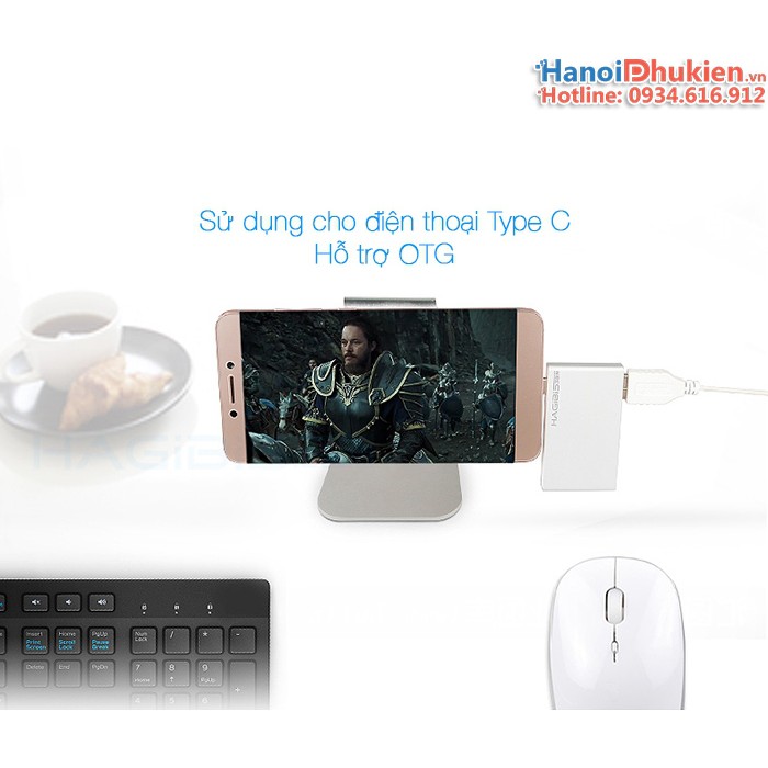 Bộ chia USB Type C ra 3 cổng USB vỏ nhôm Hagibis cho New Macbook, Dell XPS