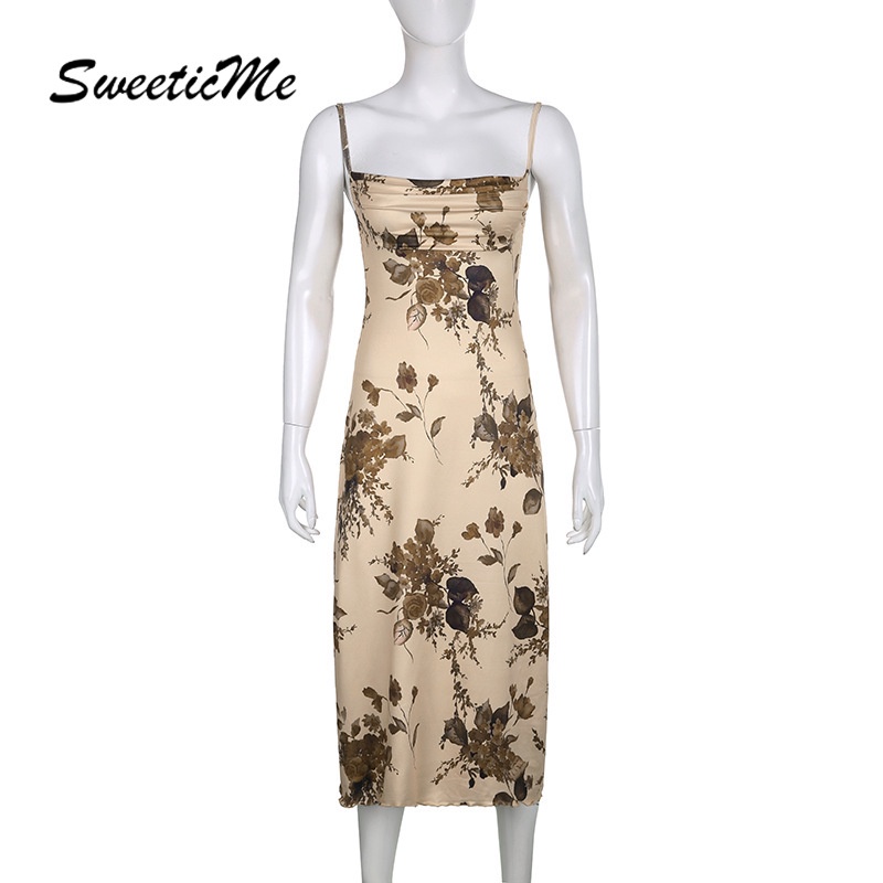 Đầm Hai Dây Hở Lưng Dáng Ôm In Họa Tiết Thời Trang 2022 Quyến Rũ Cho Nữ