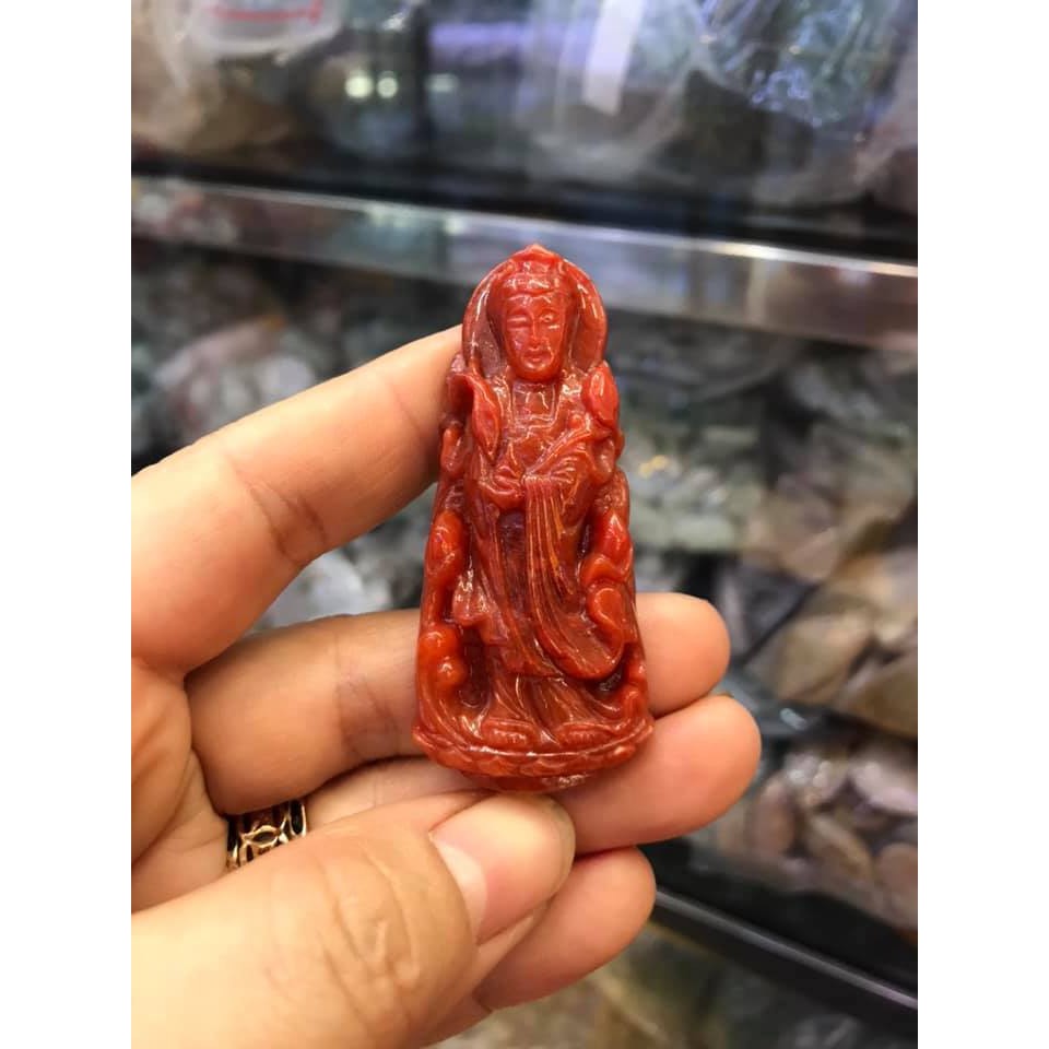 MẶT DÂY CHUYỀN PHẬT BÀ QUAN ÂM ĐÁ HUYẾT THIÊN NHIÊN MẪU MD02