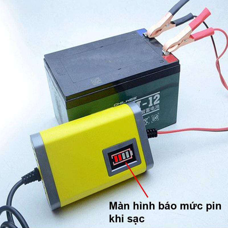 Bộ Sạc Bình Ắc Quy Xe Máy Tự Ngắt Khi Đầy 12V-20AH - Màu Vàng Sạc Nhanh Nhỏ Gọn Tiện Lợi !