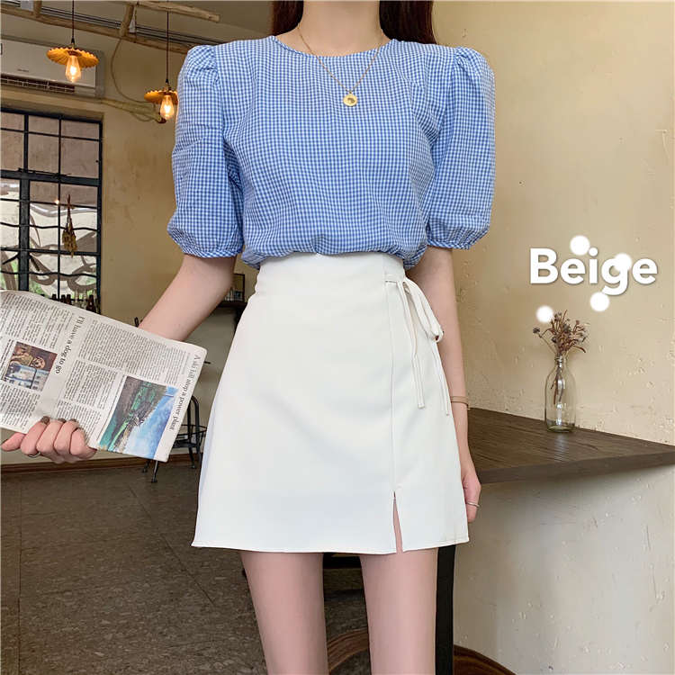 Chân Váy Lưng Cao Màu Trơn Thiết Kế Xẻ Tà Phong Cách Hàn Quốc | BigBuy360 - bigbuy360.vn