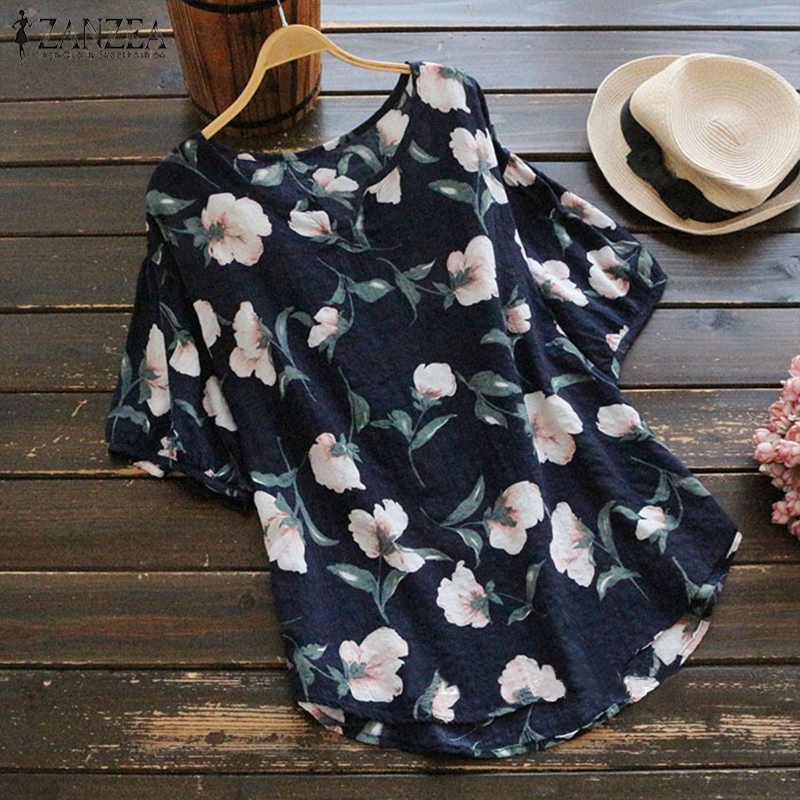 ZANZEA Áo thun nữ ngắn tay in họa tiết phong cách Boho cổ điển