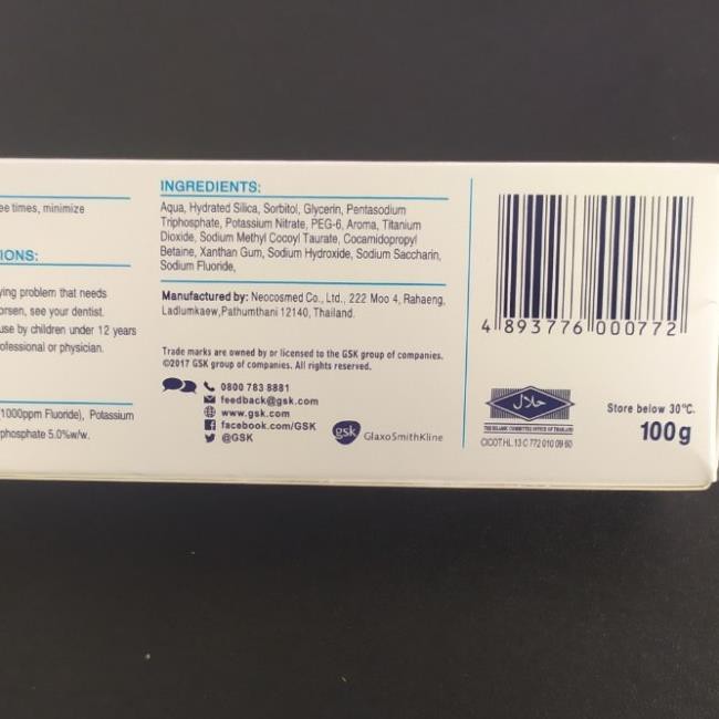 Kem đánh răng Sensodyne Gentle Whitening 100G - Made in Thailan, kèm quà tặng