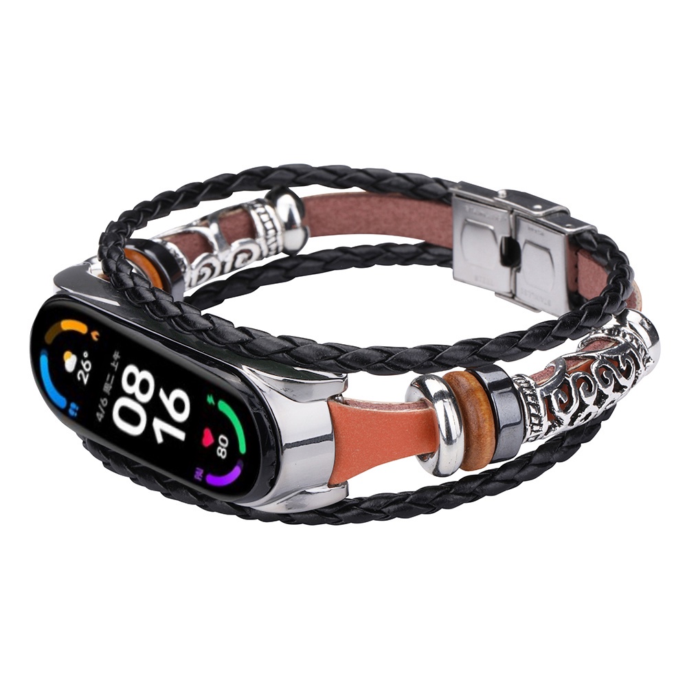 Dây Đeo Thay Thế Chất Liệu Da Họa Tiết Thổ Cẩm Cho Xiaomi Mi Band 6 5 Mi Band 6 5 Ốp