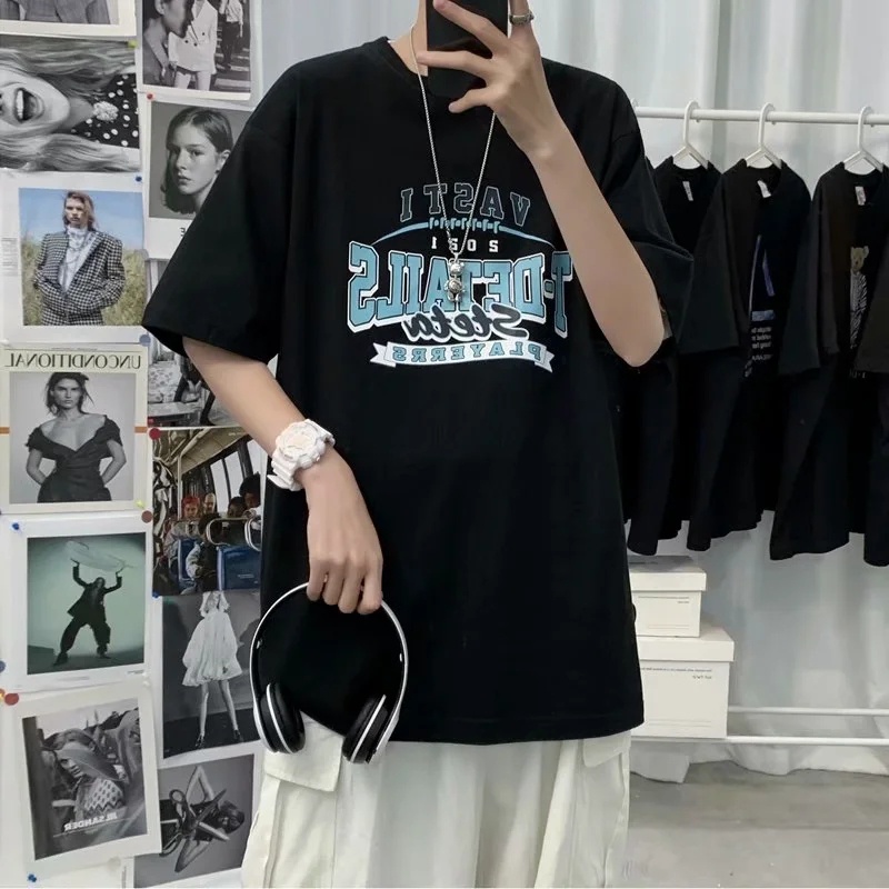 Áo Thun Nam Tay Ngắn Cổ Tròn In Chữ Phong Cách Retro Đơn Giản Thời Trang Size M-8XL