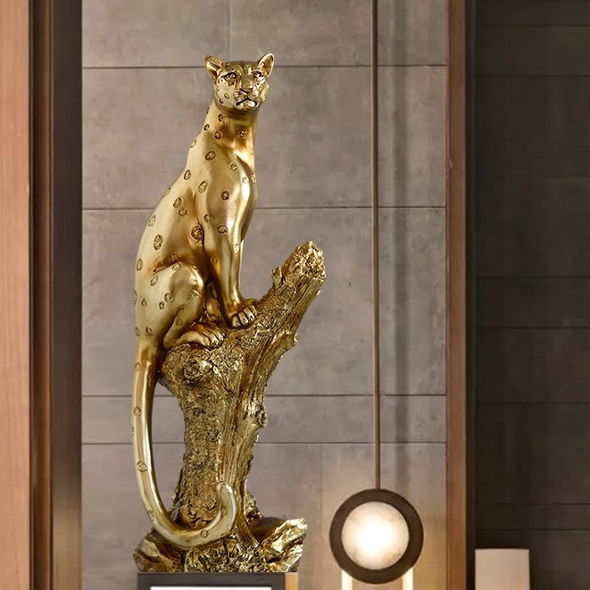 Tượng Decor Báo Săn Mồi Uy Phong Trang trí Kệ Tủ Kích Thước Dài 18 x Rộng 13.5cm x cao 47cm