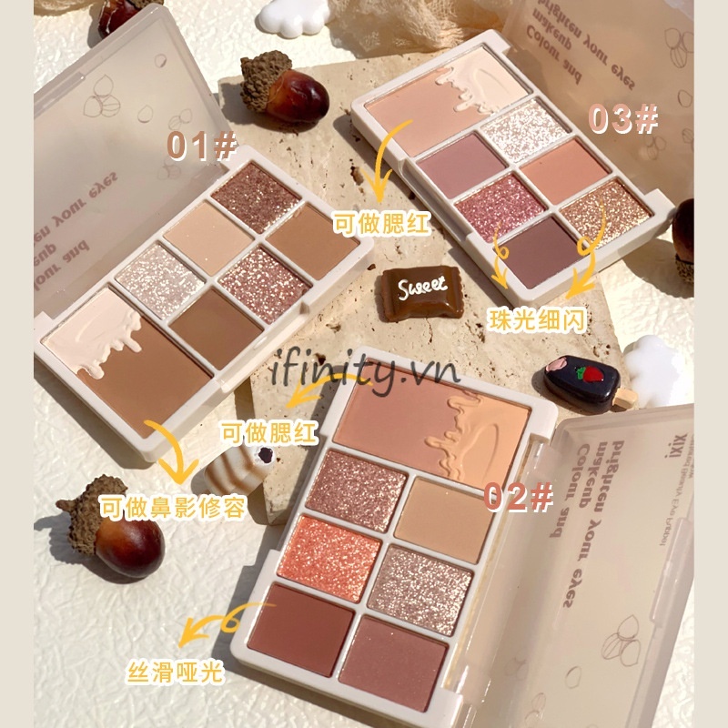Bảng phấn mắt hạt dẻ 7 màu XIXI kiêm bắt sáng phấn má tạo khối nhũ kira Soft Glow Seven-color Eyeshadow Palette