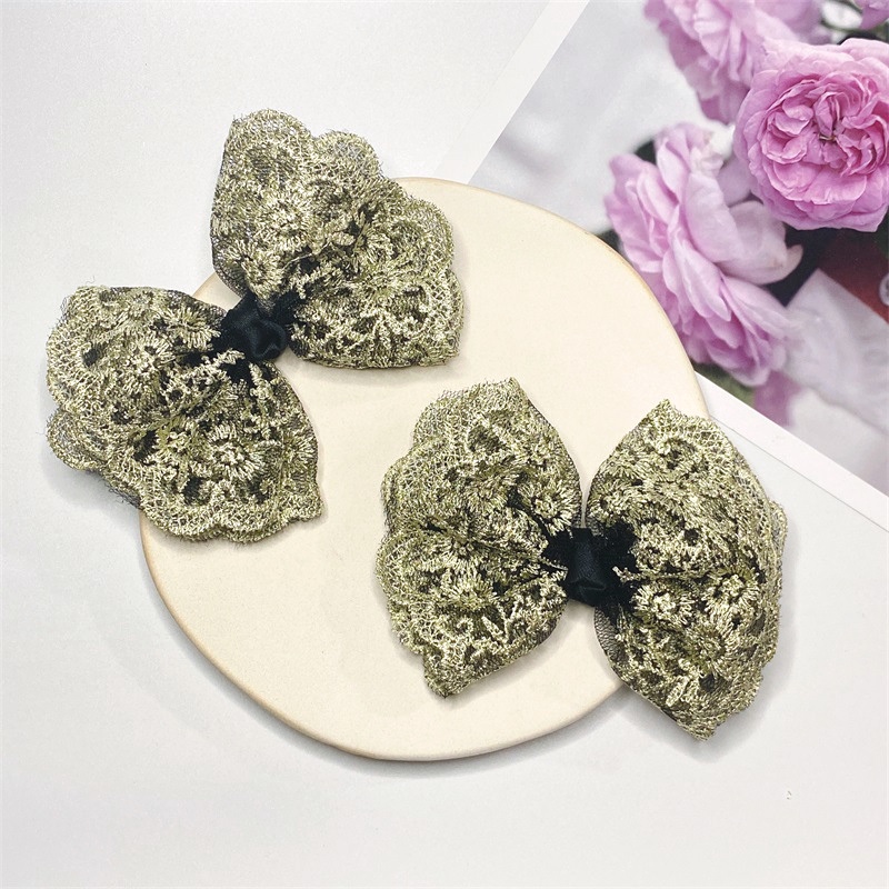 Kẹp tóc nơ tiểu thư ren nhũ kim tuyến sang trọng TILUCA KEP39