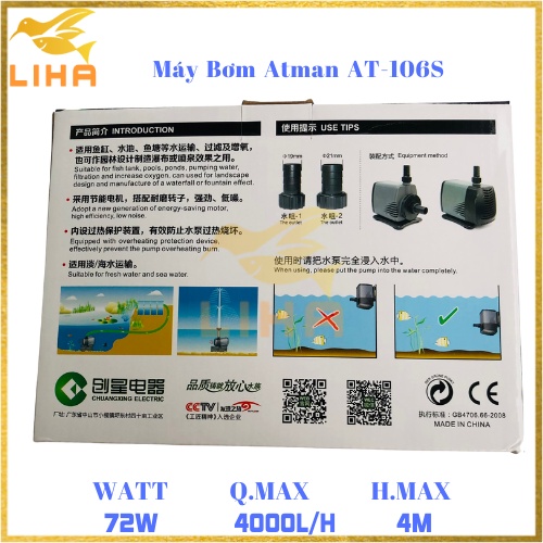Máy Bơm Atman AT-106S (72W-4000L/H-4M) - Bơm Nước Bể Cá