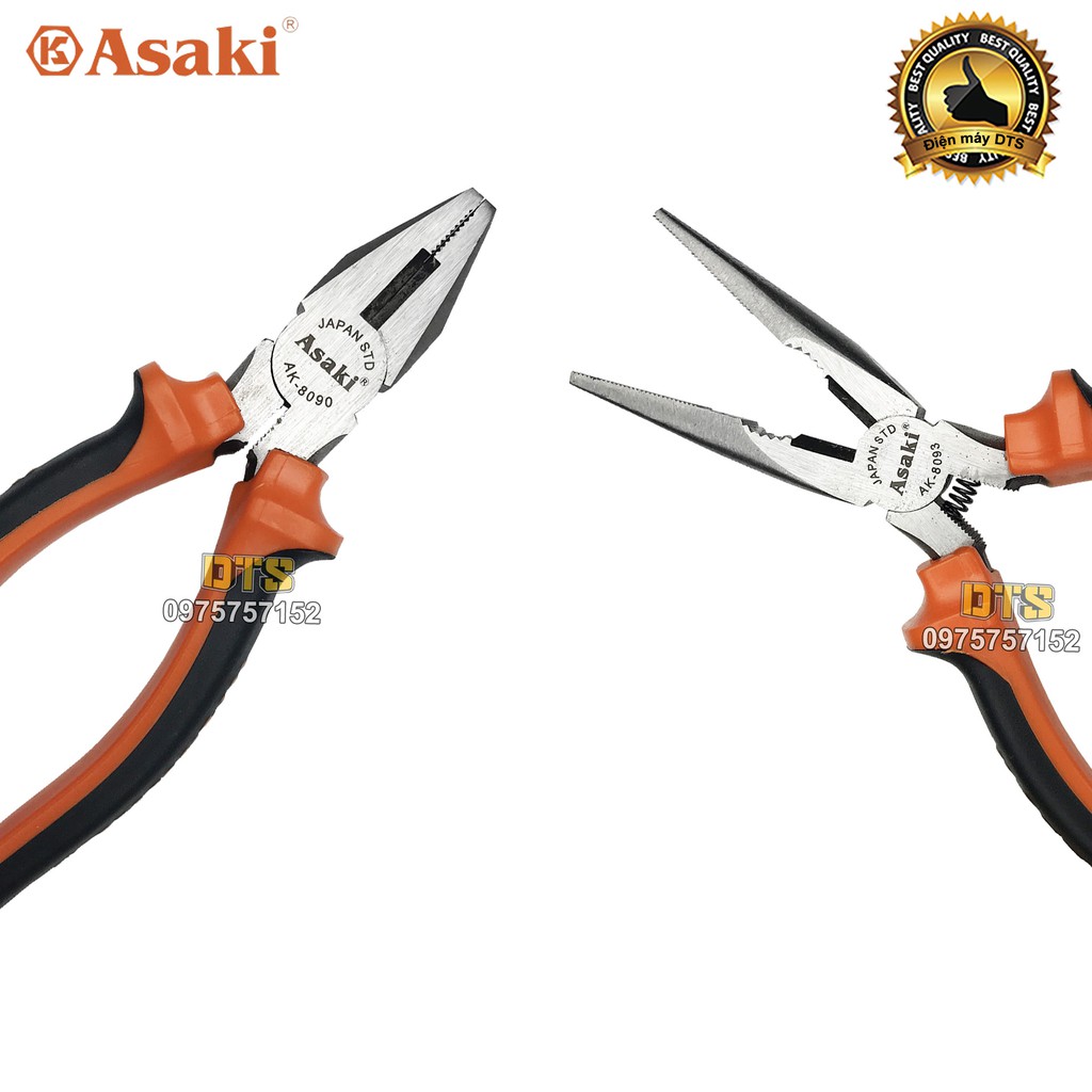 Bộ 2 kìm điện - kìm nhọn kiểu Mỹ Asaki A+cut Tech 6 inch/ 150mm, thép High Carbon độ cứng cao